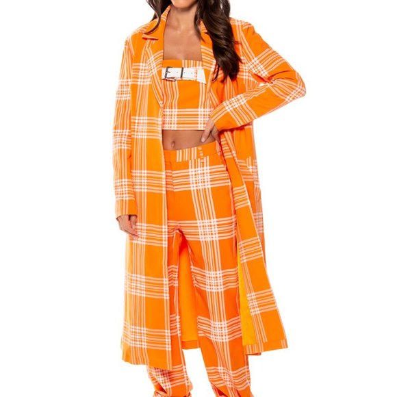 Stasia Sherberry: Orange Plaid All Season Duster Trench Coat L XL - Picture 6 of 16